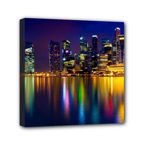 Night View 6  X 6  Framed Canvas Print by Unique1Stop