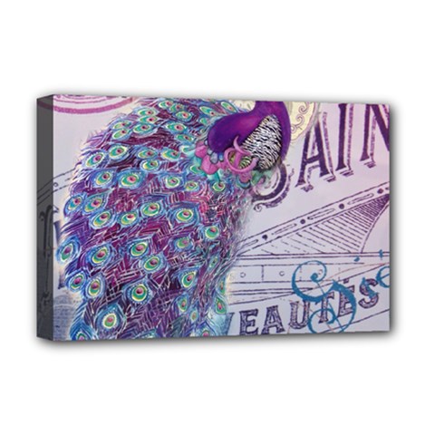 French Scripts  Purple Peacock Floral Paris Decor Deluxe Canvas 18  X 12  (framed) by chicelegantboutique