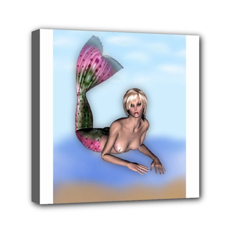 Mermaid On The Beach Mini Canvas 6  X 6  (framed) by goldenjackal
