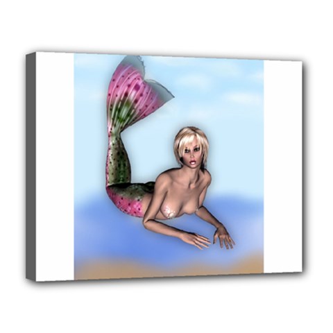 Mermaid On The Beach Canvas 14  X 11  (framed) by goldenjackal