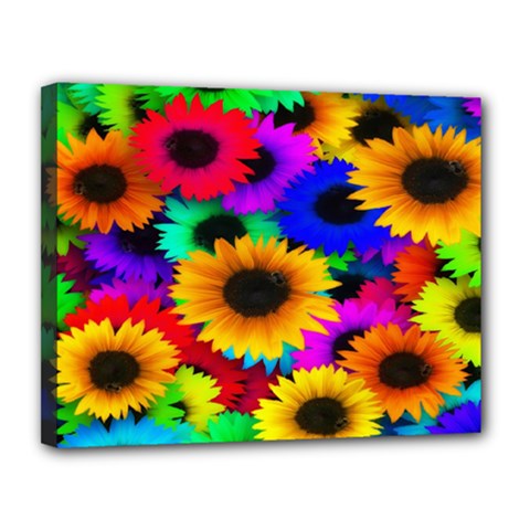 Colorful Sunflowers Canvas 14  X 11  (framed) by StuffOrSomething