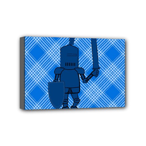Blue Knight On Plaid Mini Canvas 6  X 4  (framed) by StuffOrSomething