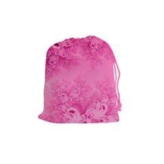Soft Pink Frost Of Morning Fractal Drawstring Pouch (medium) by Artist4God