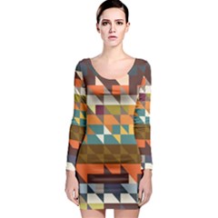 Shapes In Retro Colors Long Sleeve Bodycon Dress by LalyLauraFLM