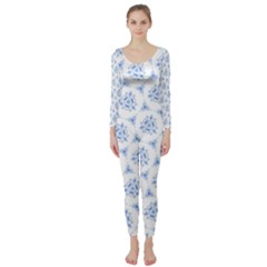 Sweet Doodle Pattern Blue Long Sleeve Catsuit by ImpressiveMoments
