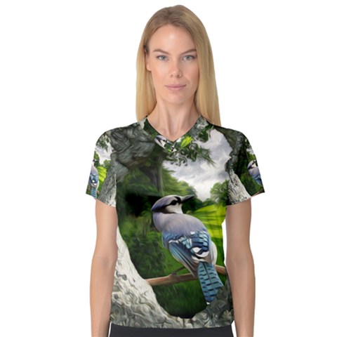 Bird In The Tree Women s V-neck Sport Mesh Tee by infloence