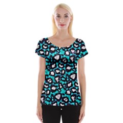 Turquoise Black Cheetah Abstract  Women s Cap Sleeve Top by OCDesignss