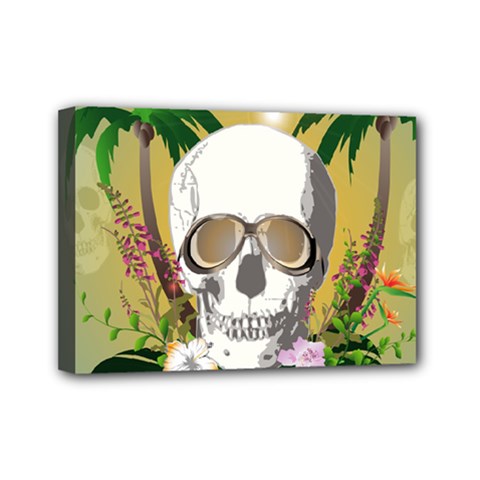 Funny Skull With Sunglasses And Palm Mini Canvas 7  X 5  by FantasyWorld7