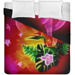 Awesome F?owers With Glowing Lines Duvet Cover (king Size) by FantasyWorld7