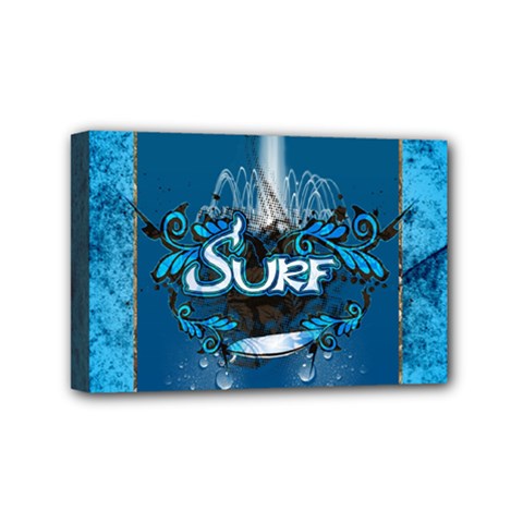 Surf, Surfboard With Water Drops On Blue Background Mini Canvas 6  X 4  by FantasyWorld7