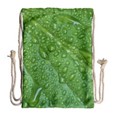 Green Leaf Drops Drawstring Bag (large) by trendistuff