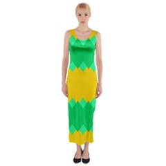 Green Rhombus Chains Fitted Maxi Dress by LalyLauraFLM
