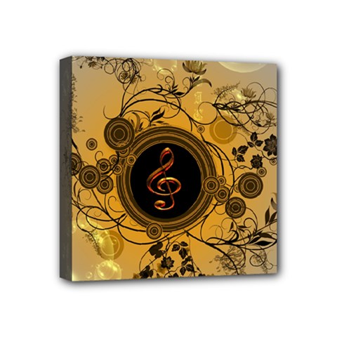 Decorative Clef On A Round Button With Flowers And Bubbles Mini Canvas 4  X 4  by FantasyWorld7