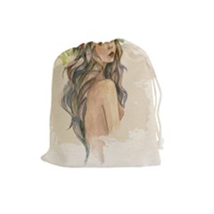 Beauty Of A Woman In Watercolor Style Drawstring Pouches (large)  by TastefulDesigns