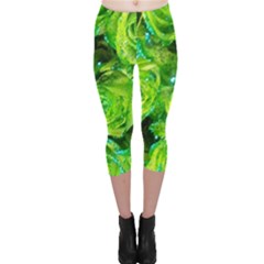 Festive Green Glitter Roses Valentine Love  Capri Leggings  by yoursparklingshop