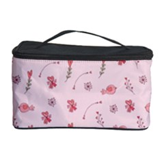 Cute Pink Birds And Flowers Pattern Cosmetic Storage Cases by TastefulDesigns