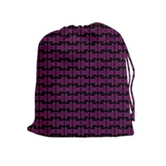 Pink Black Retro Tiki Pattern Drawstring Pouches (extra Large) by BrightVibesDesign