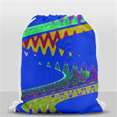 Colorful Wave Blue Abstract Drawstring Bag (small) by BrightVibesDesign