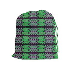 Pattern Tile Green Purple Drawstring Pouches (extra Large) by BrightVibesDesign