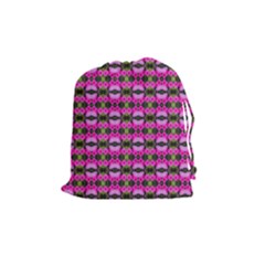 Pretty Pink Flower Pattern Drawstring Pouches (medium)  by BrightVibesDesign