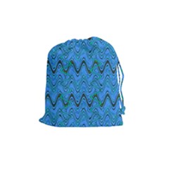 Blue Wavy Squiggles Drawstring Pouches (medium)  by BrightVibesDesign