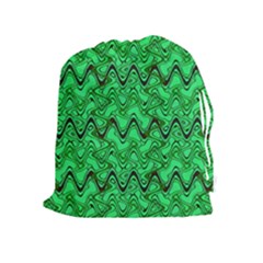 Green Wavy Squiggles Drawstring Pouches (extra Large) by BrightVibesDesign