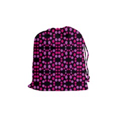 Dots Pattern Pink Drawstring Pouches (medium)  by BrightVibesDesign