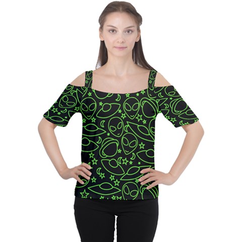 Alien Invasion  Women s Cutout Shoulder Tee by BubbSnugg