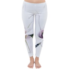 White Magnolia Pencil Drawing Art Winter Leggings  by picsaspassion
