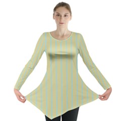 Summer Sand Color Blue Stripes Pattern Long Sleeve Tunic  by picsaspassion
