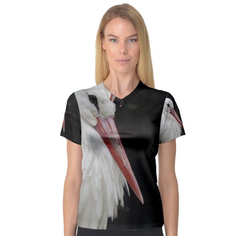Stork Bird Women s V-neck Sport Mesh Tee by picsaspassion