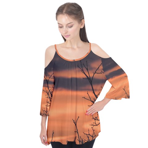 Tree Branches And Sunset Flutter Tees by picsaspassion