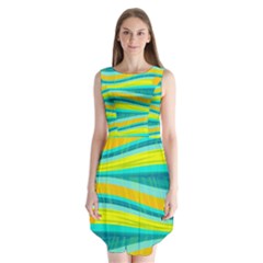 Yellow And Blue Decorative Design Sleeveless Chiffon Dress   by Valentinaart