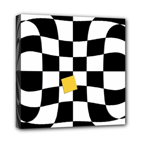 Dropout Yellow Black And White Distorted Check Mini Canvas 8  X 8  by designworld65