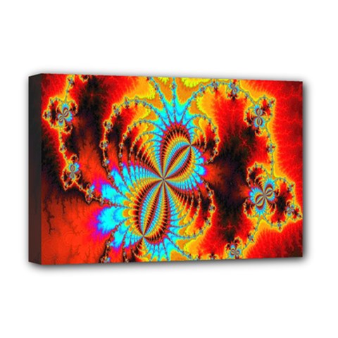 Crazy Mandelbrot Fractal Red Yellow Turquoise Deluxe Canvas 18  X 12   by EDDArt