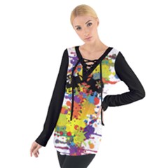 Crazy Multicolored Double Running Splashes Women s Tie Up Tee by EDDArt