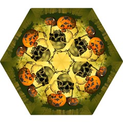 Halloween, Funny Pumpkins And Skull With Spider Mini Folding Umbrellas by FantasyWorld7