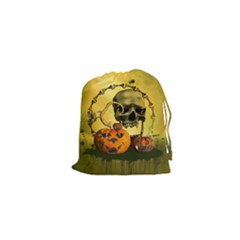 Halloween, Funny Pumpkins And Skull With Spider Drawstring Pouches (xs)  by FantasyWorld7
