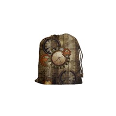 Wonderful Steampunk Design With Clocks And Gears Drawstring Pouches (xs)  by FantasyWorld7