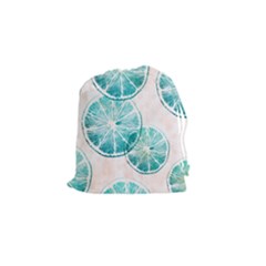Turquoise Citrus And Dots Drawstring Pouches (small)  by DanaeStudio
