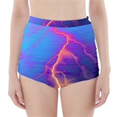 Lightning Colors, Blue Sky, Pink Orange Yellow High-waisted Bikini Bottoms by picsaspassion