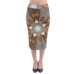 Elegant Antique Pink Kaleidoscope Flower Gold Chic Stylish Classic Design Midi Pencil Skirt by yoursparklingshop