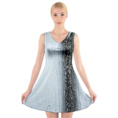 Rain Raindrop Drop Of Water Drip V-neck Sleeveless Skater Dress by Amaryn4rt