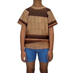 Architecture Art Boxes Brown Kids  Short Sleeve Swimwear by Amaryn4rt