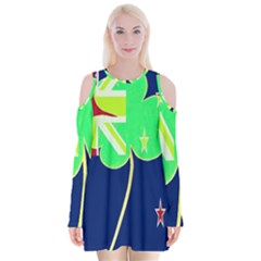 Irish Shamrock New Zealand Ireland Funny St Patrick Flag Velvet Long Sleeve Shoulder Cutout Dress by yoursparklingshop