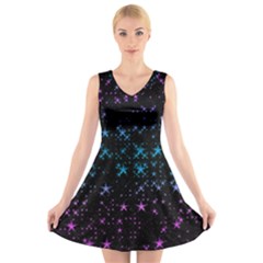 Stars Pattern Seamless Design V-neck Sleeveless Skater Dress by Amaryn4rt