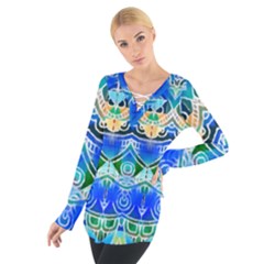 Blue Multicolor Abstract Geometric Design Women s Tie Up Tee by GabriellaDavid