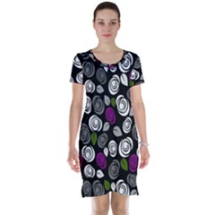 Purple Roses Pattern Short Sleeve Nightdress by Valentinaart