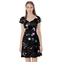 Star Ball About Pile Christmas Short Sleeve Skater Dress by Nexatart