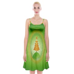Beautiful Christmas Tree Design Spaghetti Strap Velvet Dress by Nexatart